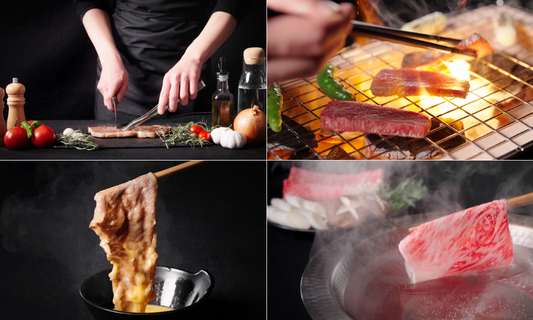 神戸牛のステーキ・焼肉・すき焼き・しゃぶしゃぶをしている写真